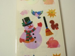 Vintage 1990 Sandylion Mother of Pearl Holiday Snowman Stickers *SEALED*