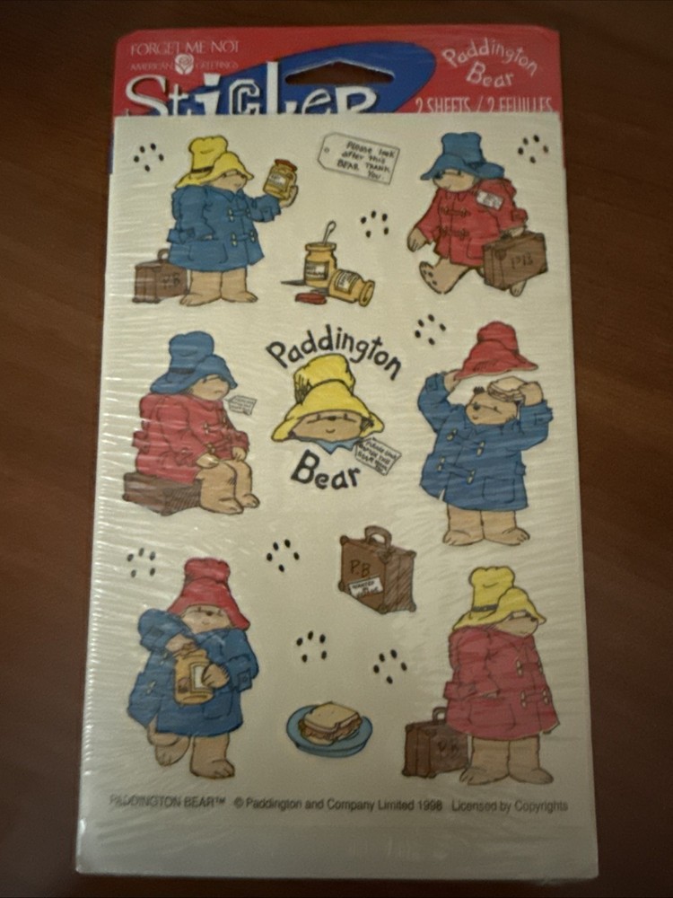New Vintage Paddington Bear American Greetings Forget Me Not Stickers 1998
