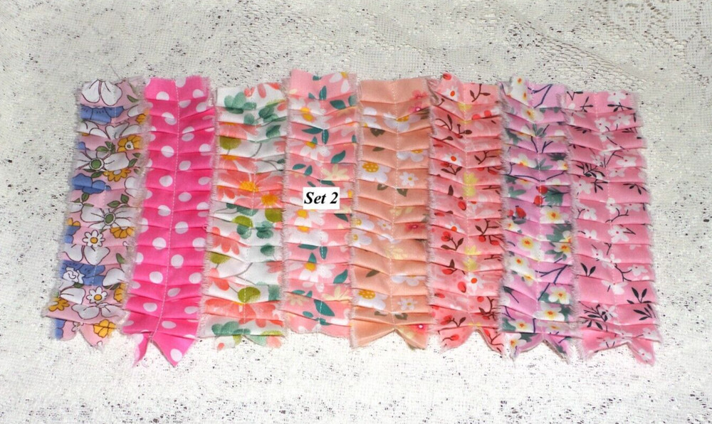LOT of 8 SEWN Floral Fabric Ruffles For Junk Journals Scrapbook Pockets Tucks