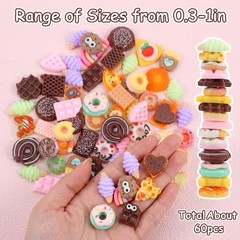 RAHHLIZS 60 PCS Food Themed Resin Charms 0.39 x 0.28 x 0.08in, Multicolor