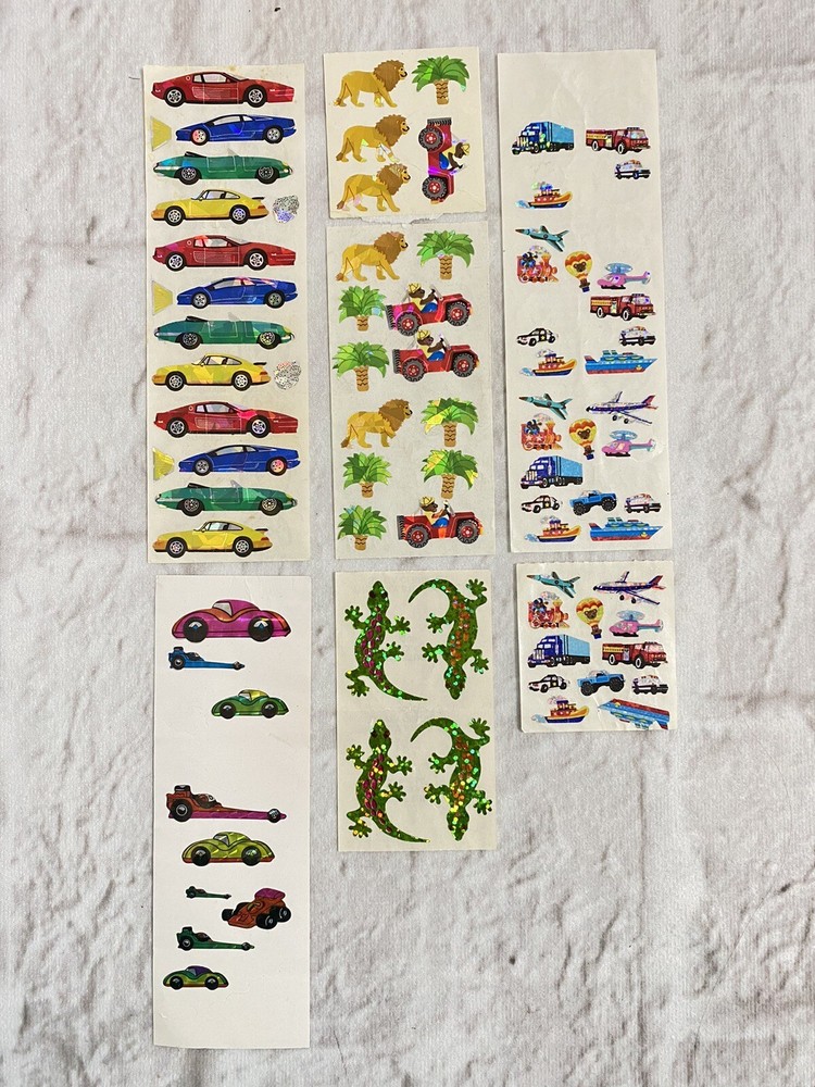 Vintage Sandylion Mylar Foil Shiny Stickers Lot Jungle Trucks Ships Gecko