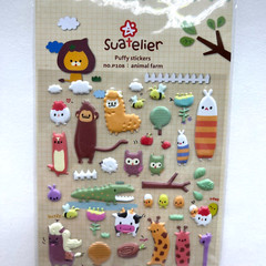 Animal Farm Puffy Sticker Sheet Cute Tiny Planner Scrapbooking Journaling Crafts