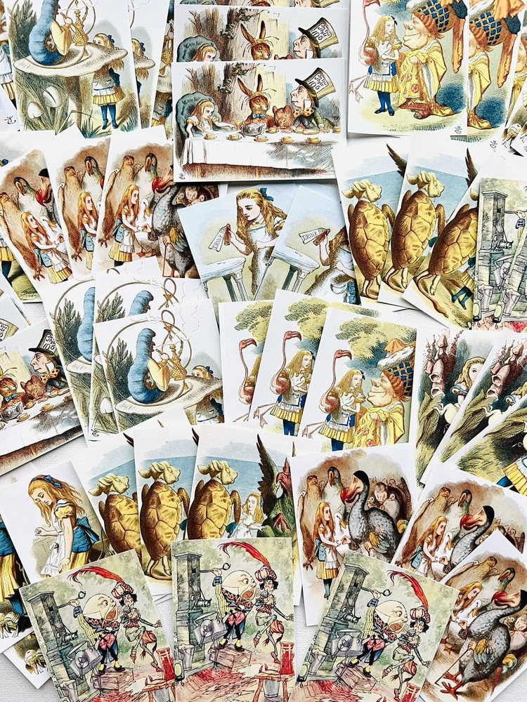 Alice in Wonderland Vintage Printed Cards 50+ Alice Cards Each 1.5×3.5” #AW52