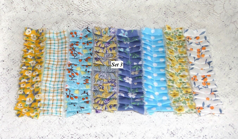 LOT of 8 SEWN Floral Fabric Ruffles For Junk Journals Scrapbook Pockets Tucks