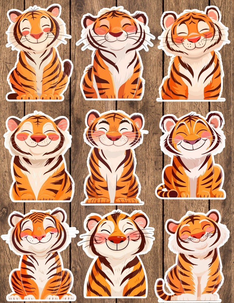 Cheery Tiger Die Cut Vinyl Stickers Set Scrapbooking Laptop WaterBottle