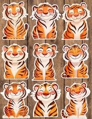 Cheery Tiger Die Cut Vinyl Stickers Set Scrapbooking Laptop WaterBottle