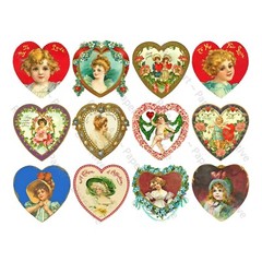Valentine’s Day Hearts, Romantic Victorian Clip Art, CUT & PEEL STICKER SHEET