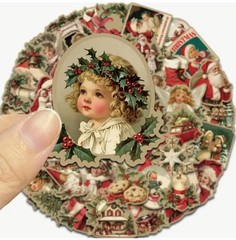 50 PACK OLD CHRISTMAS Retro Vintage Santa Angels Stocking Festive Stickers Lot