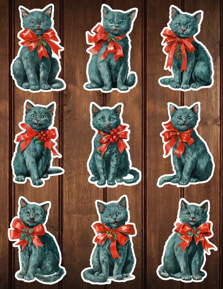 Russian Blue Christmas Cat Cut Vinyl Stickers Scrapbooking Laptop Waterbottle