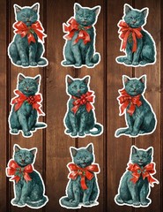 Russian Blue Christmas Cat Cut Vinyl Stickers Scrapbooking Laptop Waterbottle
