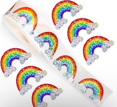 Sparkle Rainbow Sticker Roll: Roll Of 500 1 Inch Sparkly Rainbow Stickers