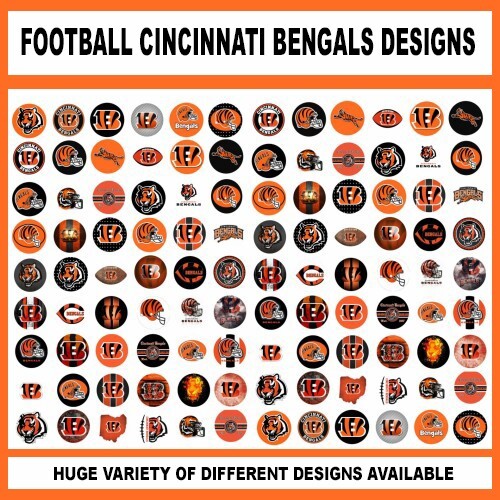 100 Precut BENGALS FOOTBALL TEAM BOTTLE CAP CHARM TRAY IMAGES 1 inch DESIGNS