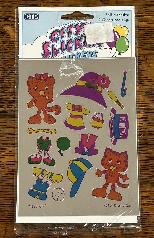 Vintage 1982 CITY SLICKERS Foil Stickers Dress a Cat 2 Sheets CTP Open Package