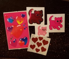 STICKERS! 5 PINK SANDYLION BJ LISA FRANK VINTAGE FUZZY FOIL GLITTER HEARTS 80s