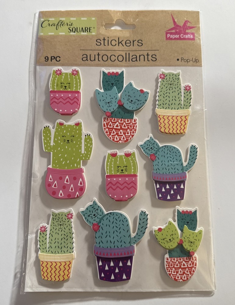 Cactus Cats Succulent Plant Pop Up 3D Stickers Planner Papercraft DIY Crafts