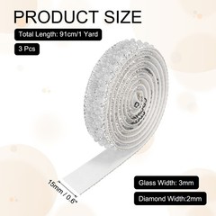 3 Pcs 3 Yard Pearl Rhinestone Ribbons, 1.5cm Pearls Rhinestone Tape White