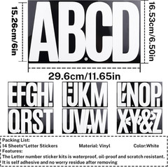 6 Inch White Vinyl Letter Stickers Alphabet Waterproof Outdoor 76 Pcs Set