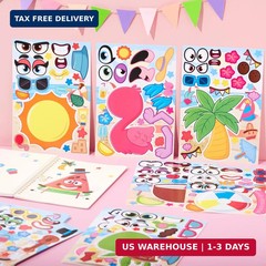JOYIN 36 Pcs 9″x6″ Summer Make a face Stickers for Kids, Make Your Own Hawaii Po