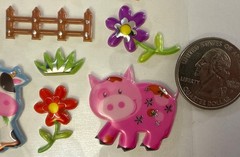 PUFFY FOIL FARM ANIMAL Stickers(19pc)Cow•Chicken•Pig •Barn•Horse•Card Making•