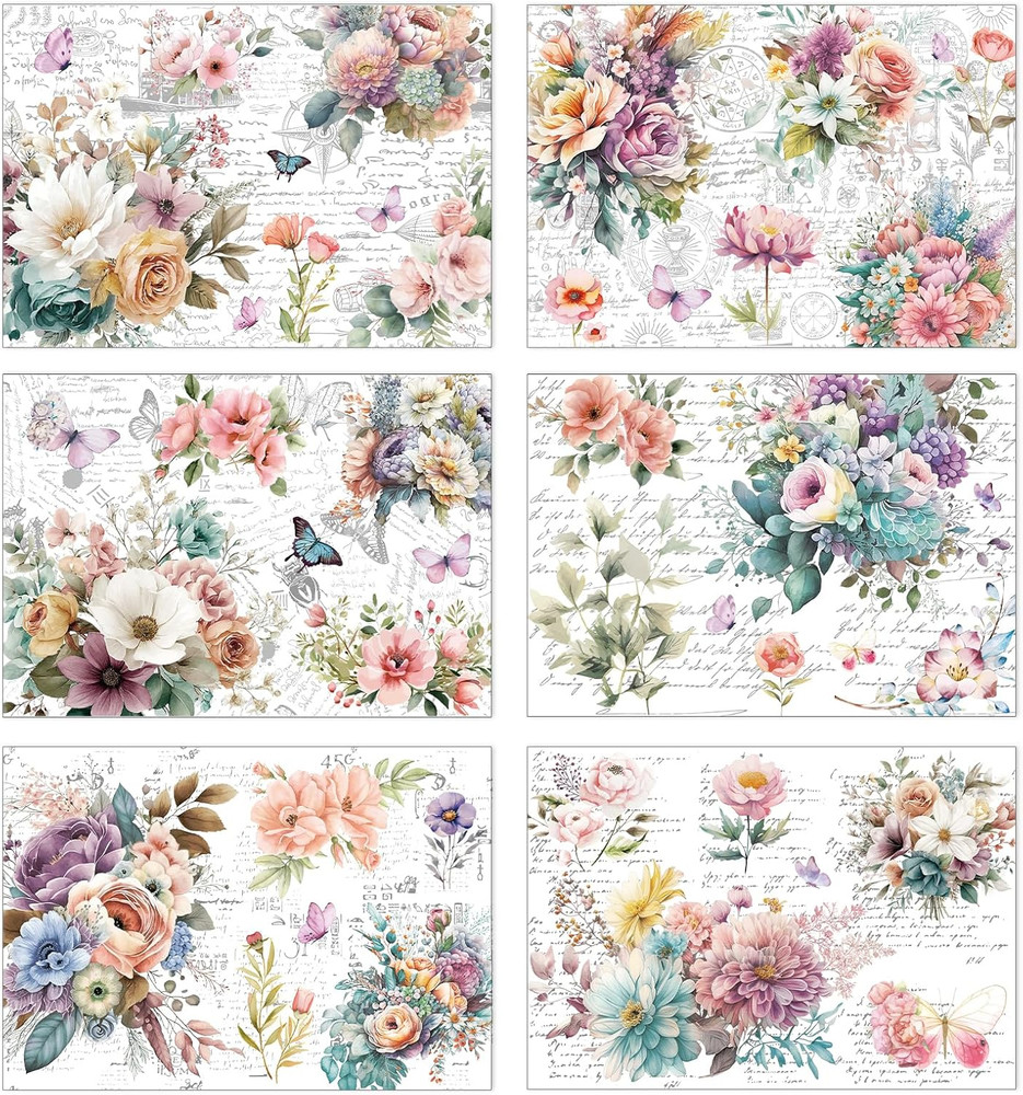 Wxiben Rub on Transfers for Crafts and Furniture – 6 Sheets Vintage Floral Rub o