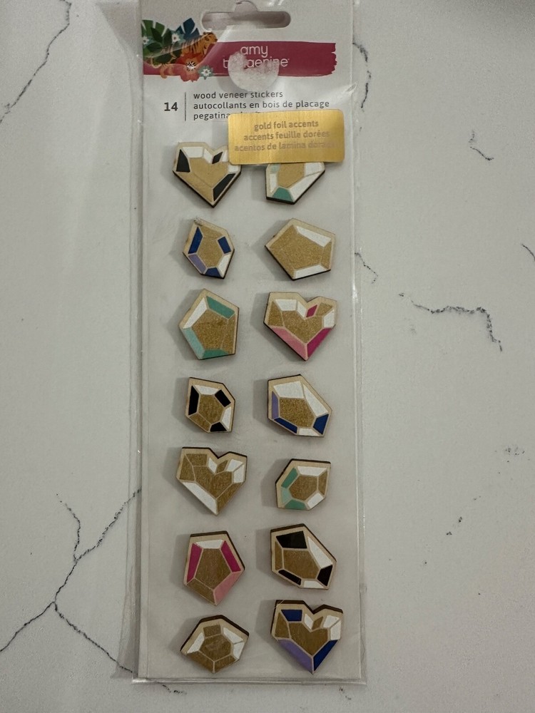Amy Tangerine 14 PC Gold Foil Accent Wood Veneer Stickers Scrapbooking Crafts AC