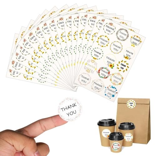 Thank You Stickers 1.38in Self-Adhesive Thank You Labels 300 Pcs Retro Round