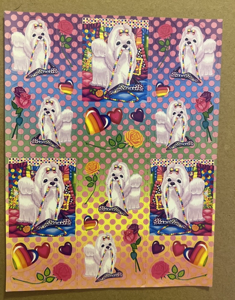 Vintage Lisa Frank Sticker Sheet White Maltese Poodle Dog S270
