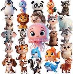 50Pcs Cute Animal Transparent Stickers Pack for Scrapbook Party Favors