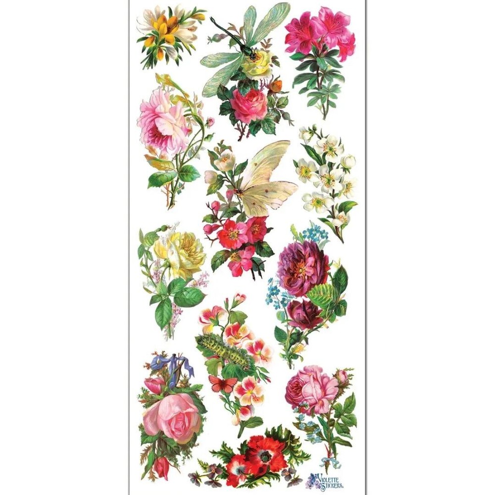 Violette Stickers – Dragonfly Roses – 1 Sticker Sheet for Stationery & Crafts