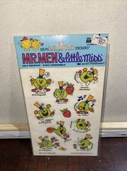 1976 SCRATCH N SNIFF MR. MEN AND LITTLE MISS STICKERS SEE THRU MARK 1 Mr. Funny