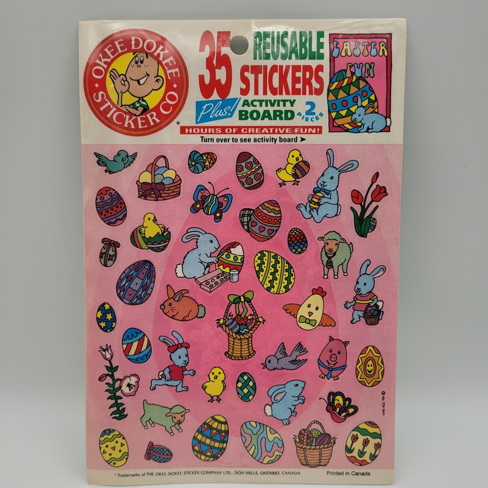 Vintage Okee Dokee Sticker Activity Pack New Sealed Easter Bunnies Egg Pink