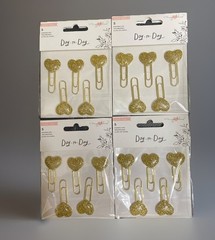 American Crafts (x4 pkgs) GOLD GLITTERY HEART Topped Paper Clips Qty 20 Clips