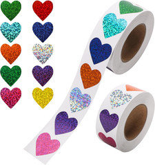 1000 Pcs Foil Heart Stickers, 1 Inch Glitter Small Shiny Sticker for Kids Reward