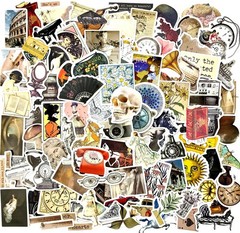 100 Pcs Aesthetic Vintage Vinyl Stickers – Scrapbook Journaling Laptop Water Bot