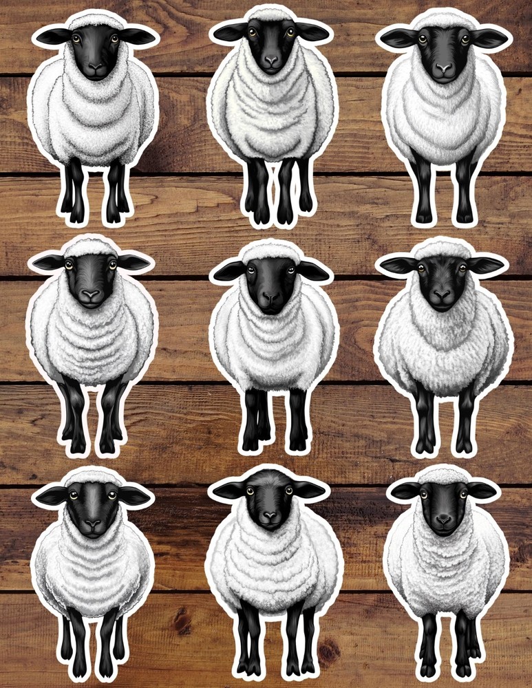 Black and White Sheep Die Cut Vinyl Stickers Set Scrapbooking Laptop Waterbottle