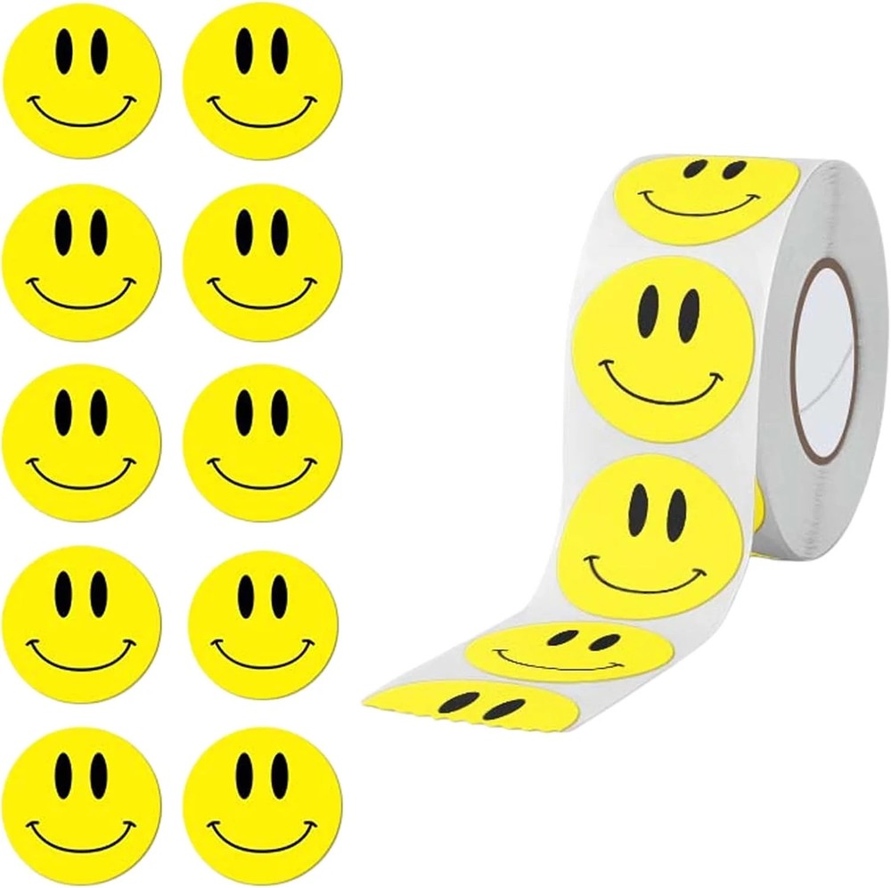 500 Pcs Yellow Smiley Face Stickers – 1 Inch Happy Face Stickers Round Roll Smil