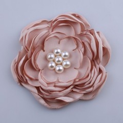 50PCS 9.2CM Fashion Burned Satin Fabric Flowers With Bead For Clothes Accessory