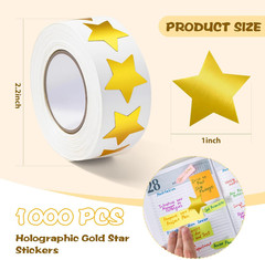 1000Pcs Gold Star Stickers – 1 Inch Holographic Self-Adhesive Metallic Foil Star