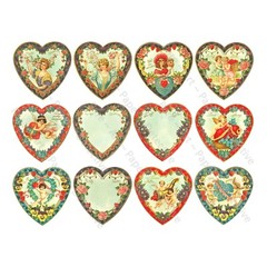Valentine’s Day Hearts, Romantic Victorian Clip Art, CUT & PEEL STICKER SHEET