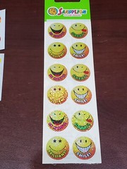 Sandylion Smiley Happy Face labels pkg pastel & gold glitter crazy mod prisma &