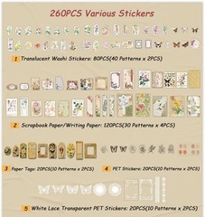 260 Pieces Vintage Scrapbook Supplies Pack Vintage Ephemera Bundle Junk Journal
