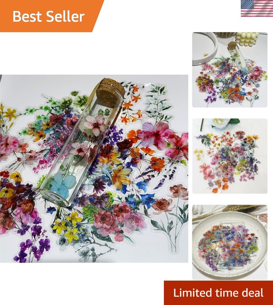 50 Pieces Natural Flower Themed Stickers for Scrapbooking, Self-Adhesive Scra…