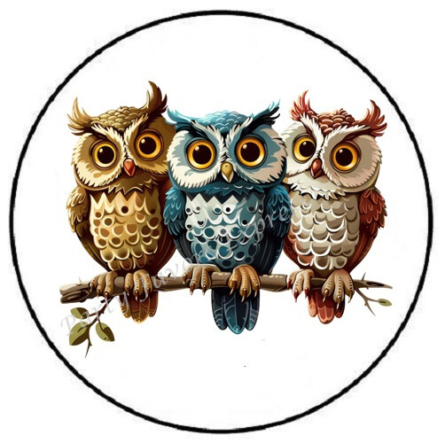 OWL TRIO ON BRANCH ENVELOPE SEALS LABELS STICKERS PARTY FAVORS