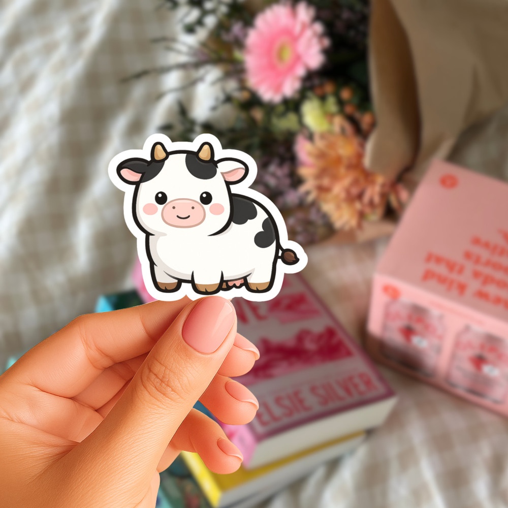 Cute Cow Sticker, Kawaii Animal Decal, Funny Vinyl Sticker, Laptop Sticker