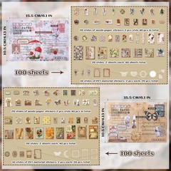 200Pcs Vintage Scrapbook Paper Sticker Kit, Nature Flowrs Scrapbooking Decals fo