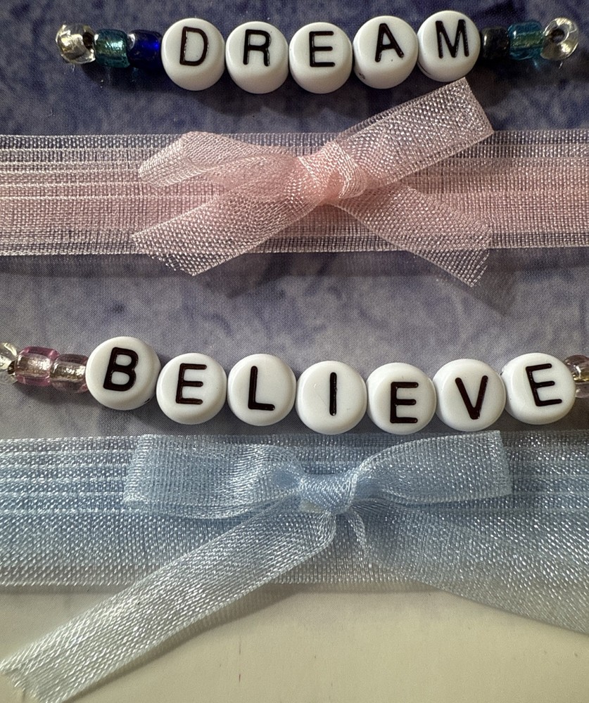 DREAM/BELIEVE Finishing Accents(4pc)Darice•Sheer Ribbon•Beads•Bows•Card Making•