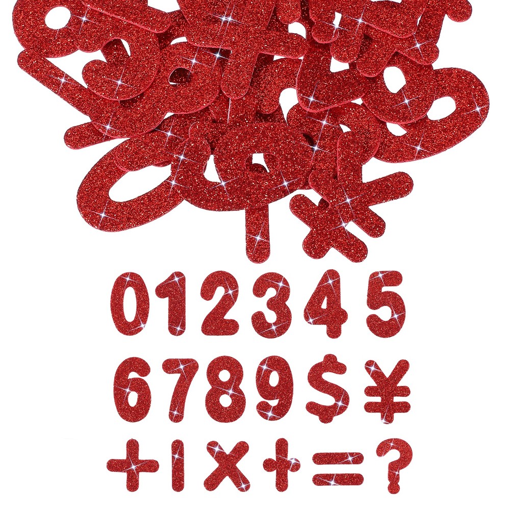 Number Foam Stickers, 72Pcs Numbers 0-9 EVA Self Adhesive Glitters, Red