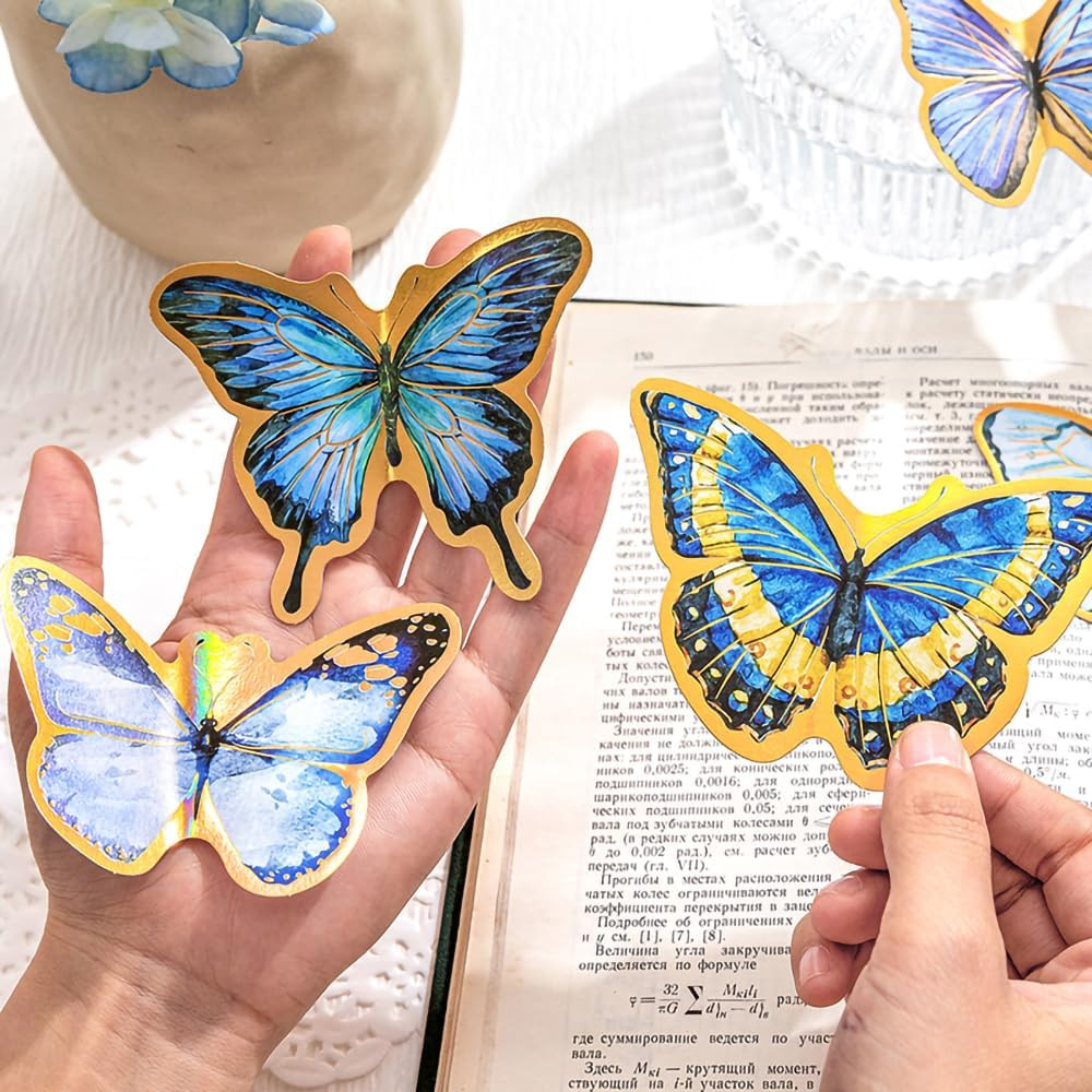 48 Pcs Large Vintage Hot Stamping Butterfly Stickers – Self Adhesive Hardcard Bu