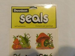 VTG DENNISON STICKERS MUSHROOMS TURTLE FROG ~RARE~ 80’s SEALS DIFFERENT DESIGNS