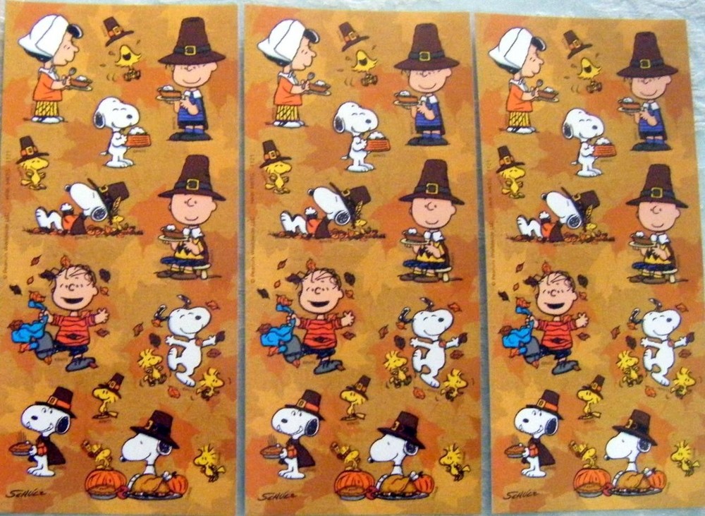 Hallmark Peanuts Thanksgiving Fall Craft School Stickers 3 Sheets New